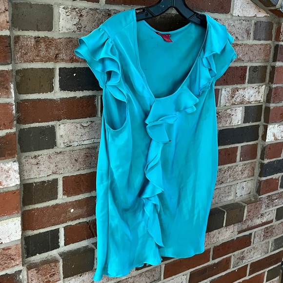 SUNNY LEIGH Blue Aquamarine Ruffled Silky Pullover Blouse Size L NWOT - Picture 5 of 8